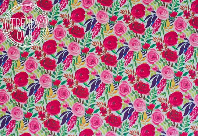 "Pink Floral" - U.S. Designer Faux Leather Printed Fabric Sheets