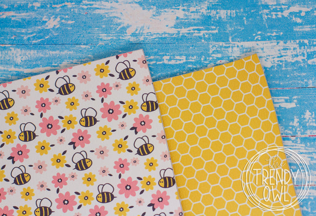 "Bees & Honeycomb" - U.S. Designer Faux Leather Printed Fabric Sheets