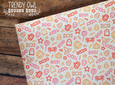 "BOO! Spooky Fall LinedDoodles" - U.S. Designer Litchi/Pebbled Faux Leather Printed Fabric Sheets