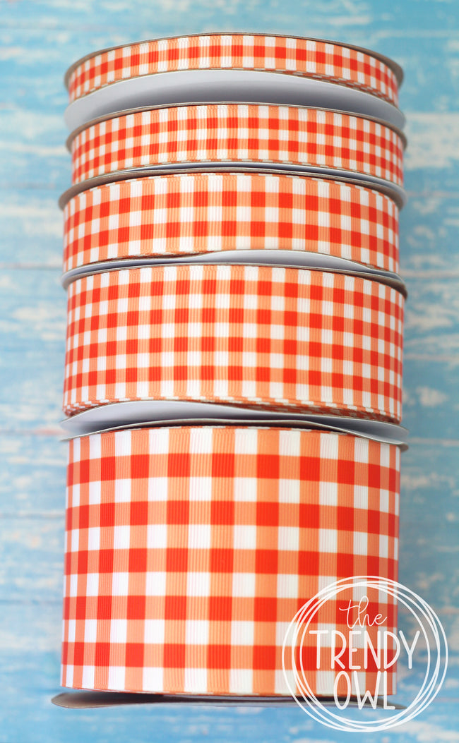 3/8", 5/8", 7/8", 1.5" & 3" Orange Gingham - Halloween Collection - BY THE YARD