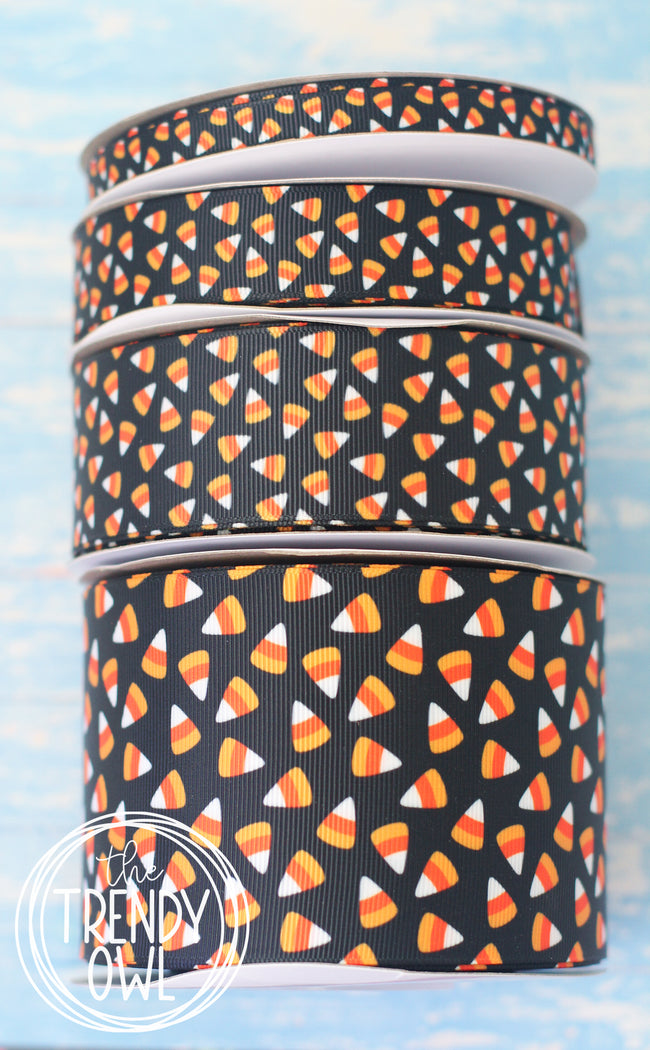3/8", 7/8", 1.5" & 3" Classic Candycorn (Black) - Halloween Collection - BY THE YARD