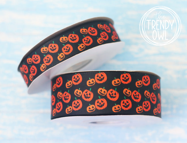7/8" & 1.5" Classic Jack-O-Lanterns (Black) - Halloween Collection - BY THE YARD