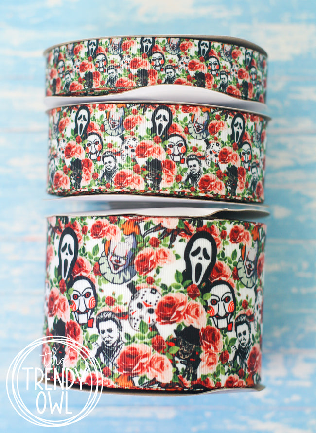 7/8", 1.5" & 3" Horror Floral- Halloween Collection - BY THE YARD