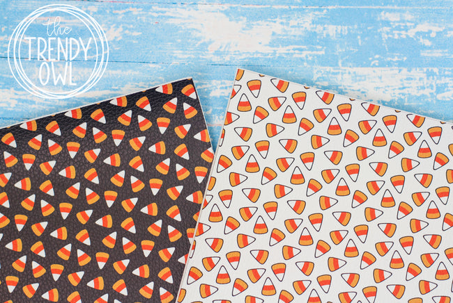 Classic Candy Corn- Halloween Collection - U.S. Designer Litchi/Pebbled Faux Leather Printed Fabric Sheets