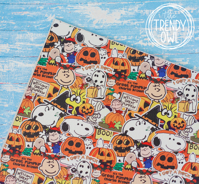 Great Pumpkin - Halloween Collection - U.S. Designer Litchi/Pebbled Faux Leather Printed Fabric Sheets