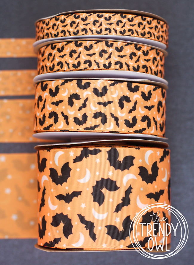 5/8", 7/8", 1.5" & 3" Orange Bats - Halloween Collection - BY THE YARD