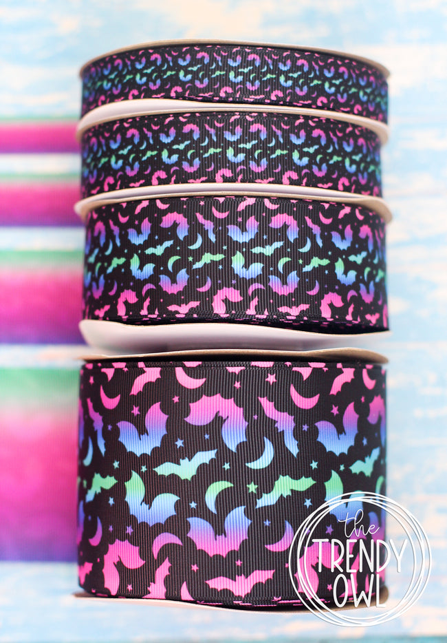 5/8", 7/8", 1.5" & 3" Gradient Bats - Halloween Collection - BY THE YARD