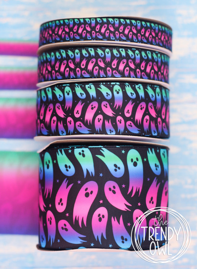 5/8", 7/8", 1.5" & 3" Gradient Ghosts - Halloween Collection - BY THE YARD