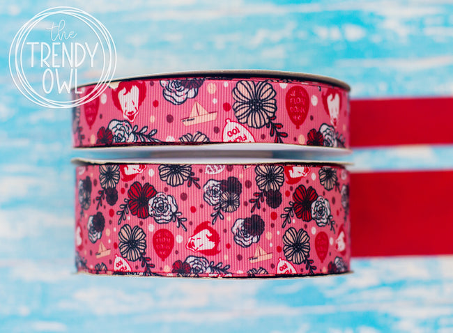 7/8" & 1.5" Horror Print - HALLOWEEN - Double Sided Ribbon - BY THE YARD