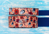 7/8" & 1.5" Horror Print - HALLOWEEN - Double Sided Ribbon - BY THE YARD