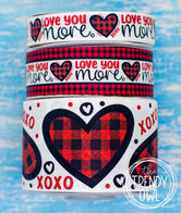 7/8", 1.5" & 3" "Love You More" Hearts + Buffalo Plaid Collection - Valentine's Day - BY THE YARD