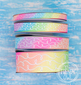 3/8", 5/8", 7/8", 1.5" White Glitter Doodles - on PASTEL RAINBOW TIEDYE - BY THE YARD