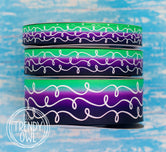 5/8", 7/8", 1.5" White Glitter Doodles - on Green/Purple/Black Ombre - BY THE YARD