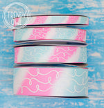 3/8", 5/8", 7/8", 1.5" White Glitter Doodles - on WINTER TIE DYE - BY THE YARD