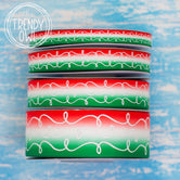3/8", 5/8", 7/8", 1.5" White Glitter Doodles - on RED/WHITE/GREEN OMBRE (Christmas/Mexico)- BY THE YARD