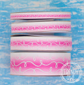 3/8", 5/8", 7/8", 1.5" White Glitter Doodles - on PINK/WHITE OMBRE - BY THE YARD