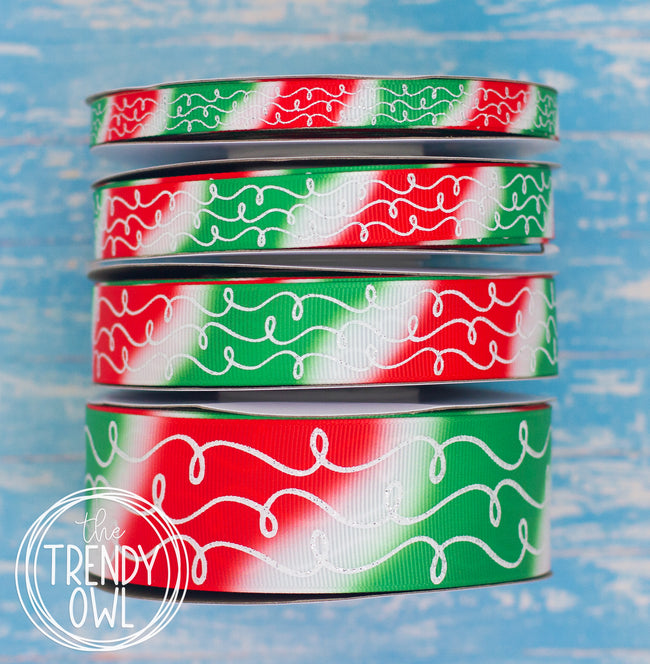 3/8", 5/8", 7/8", 1.5" White Glitter Doodles - on CHRISTMAS TIE DYE - BY THE YARD