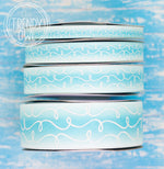 3/8", 5/8", 7/8", 1.5" White Glitter Doodles - on BLUE/WHITE OMBRE - BY THE YARD
