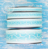 3/8", 5/8", 7/8", 1.5" White Glitter Doodles - on BLUE/WHITE OMBRE - BY THE YARD