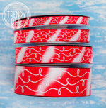 3/8", 5/8", 7/8", 1.5" White Glitter Doodles - on "Peppermint" RED/WHITE TIE DYE - BY THE YARD