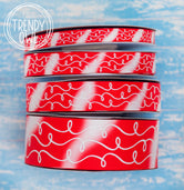 3/8", 5/8", 7/8", 1.5" White Glitter Doodles - on "Peppermint" RED/WHITE TIE DYE - BY THE YARD