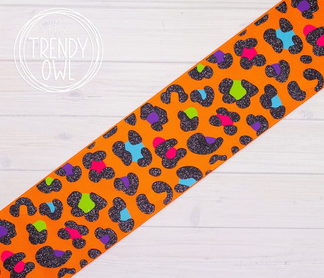 3" Bright Leopard Print - TANGERINE  - BY THE YARD