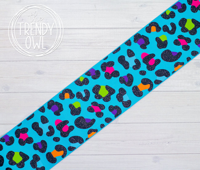 3" Bright Leopard Print - TURQUOISE - BY THE YARD