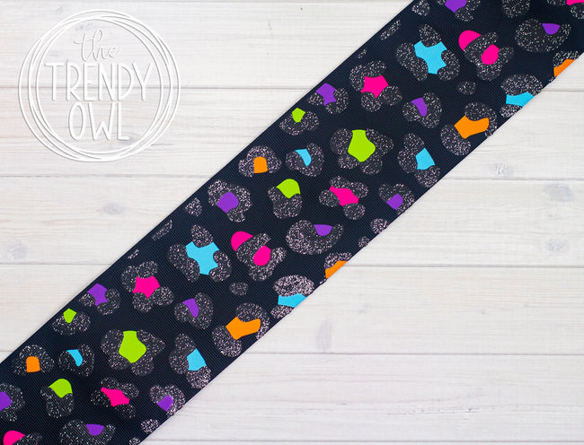 3" Bright Leopard Print - BLACK - BY THE YARD