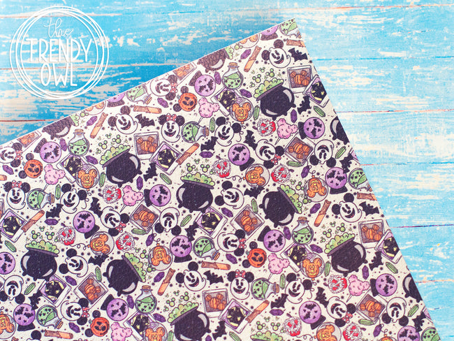 Mouse Spells - U.S. Designer Litchi/Pebbled Faux Leather Printed Fabric Sheets