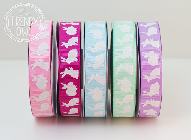 7/8" White Glitter Bunnies - BY THE YARD