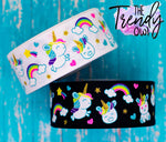 1.5" Unicorns & Rainbows on Solids (White/Black)  - 3yd cuts