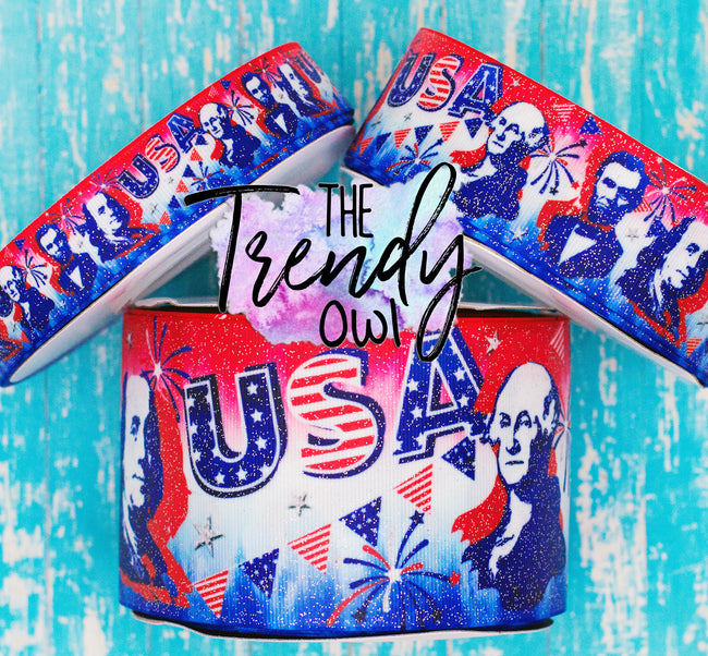 7/8", 1.5" & 3" Glittered USA Icons Print - Heat Transfer Printed - 3yd cuts