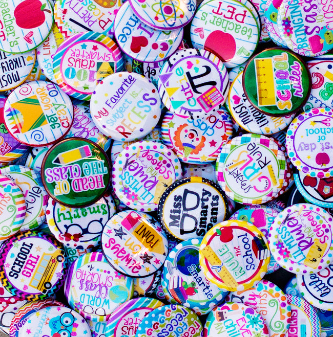 SCHOOL THEMED - 25pc. Flat Back Button Grab Bag