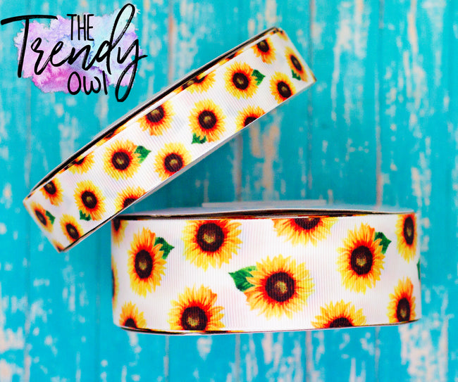 7/8" & 1.5" Sunflowers on White Heat Transfer - BY THE YARD