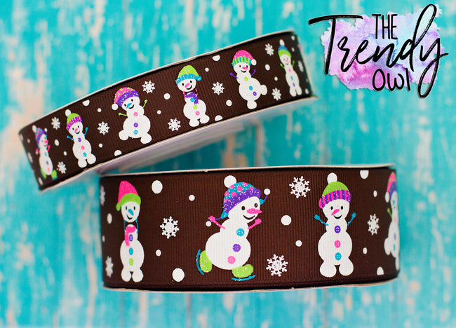 7/8" & 1.5" Snowmen on Brown - BY THE YARD