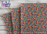 "Pumpkins on Buffalo Plaid" - U.S. Designer Litchi/Pebbled Faux Leather Printed Fabric Sheets