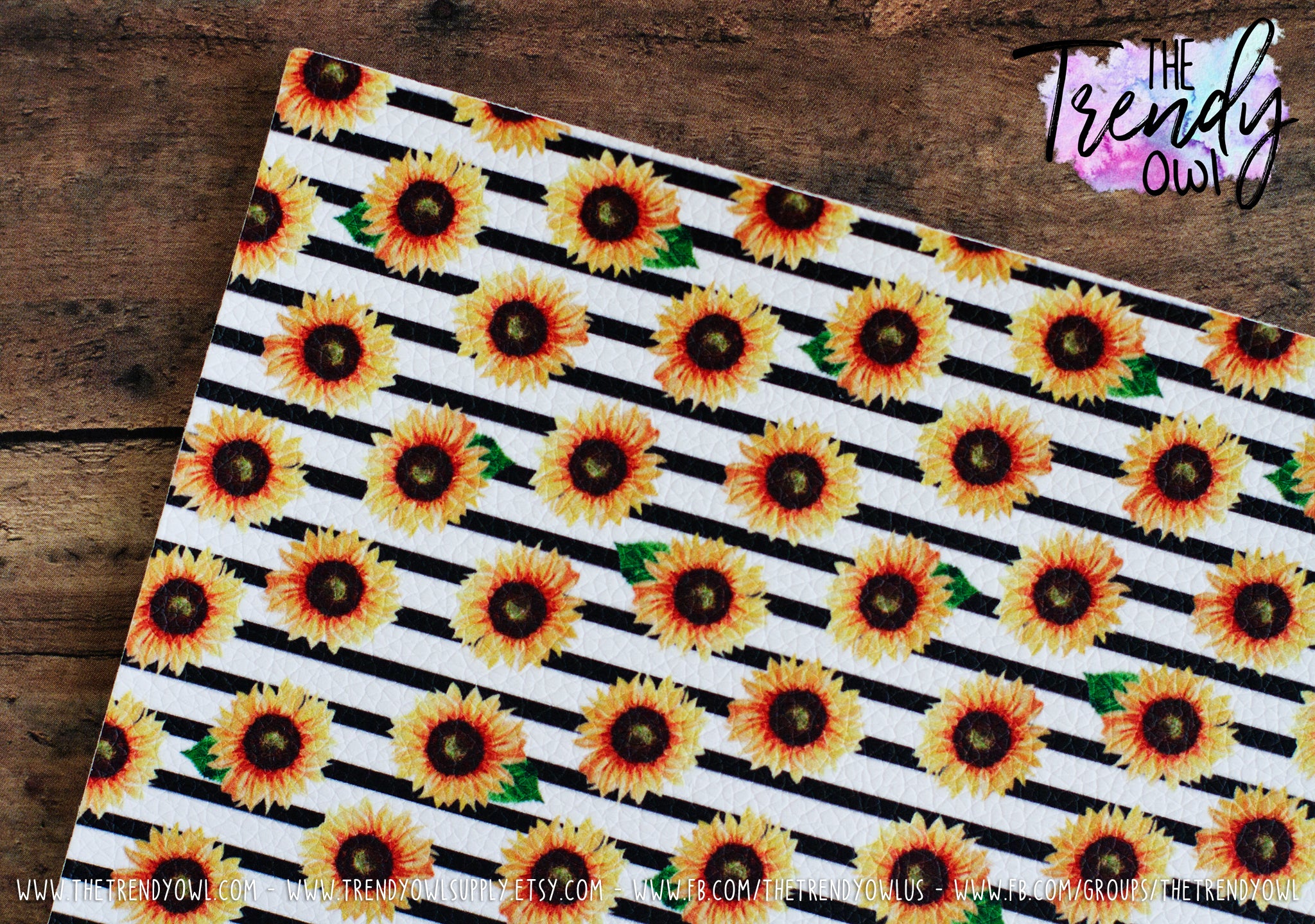 Sunflowers on Black Stripes - U.S. Designer Litchi/Pebbled Faux Leat –  TheTrendyOwl