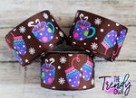 1.5" Hot Cocoa & Mittens on Brown - 5yd Roll