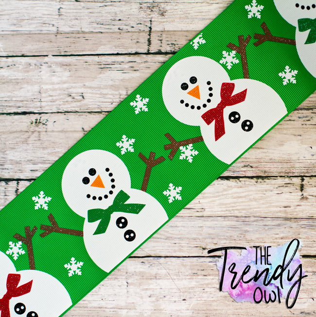 3" Classic Snowman on Emerald Green - BY THE YARD