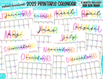 2022 Rainbow Monthly Calendar - Instant Digital Download, 12 months included! PDF .PNG .JPEG