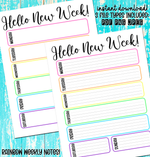 "Hello New Week" Rainbow Weekly Notes - Instant Digital Download - Lined & Unlined Copy included! PDF .PNG .JPEG