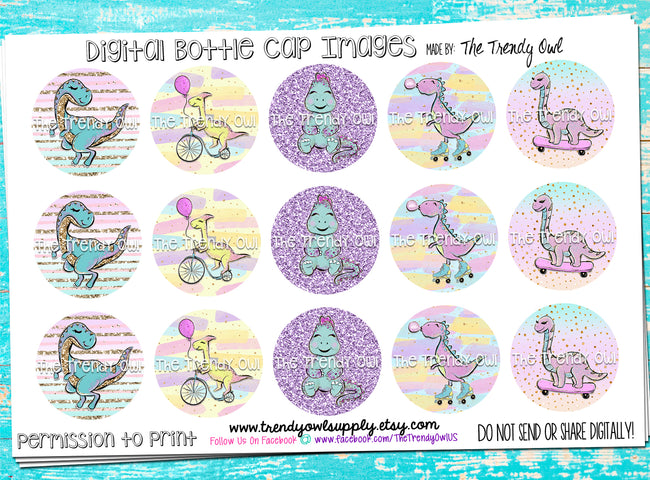 Glitter Dinos! - 1" Bottle Cap Images - INSTANT DOWNLOAD