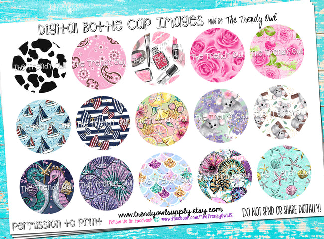 M2M Ribbon Prints Mix - 1" Bottle Cap Images - INSTANT DOWNLOAD