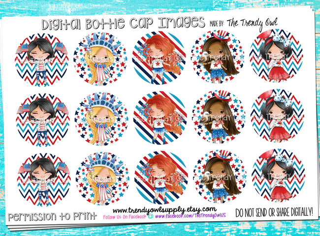 Patriotic Sweethearts - 1" Bottle Cap Images - INSTANT DOWNLOAD