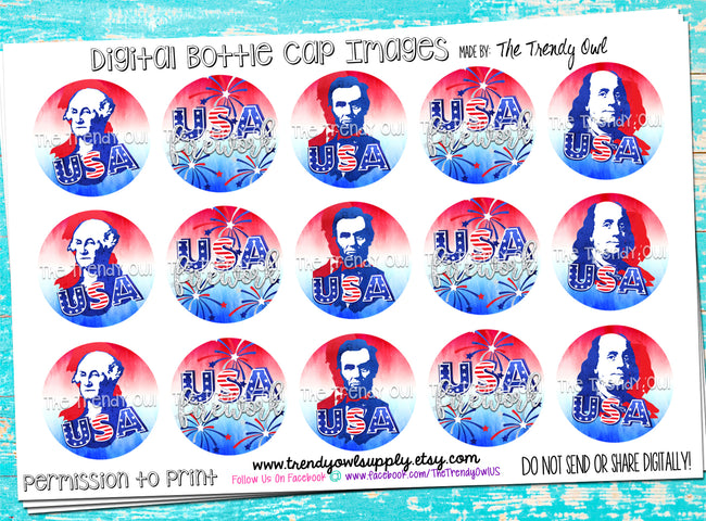 USA Icons/USA Firework - 1" Bottle Cap Images - INSTANT DOWNLOAD