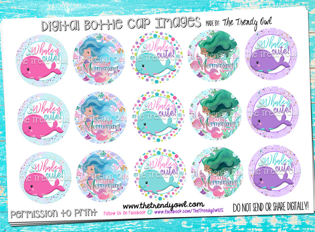 Whaley Cute & Mermazing - 1" Bottle Cap Images - INSTANT DOWNLOAD