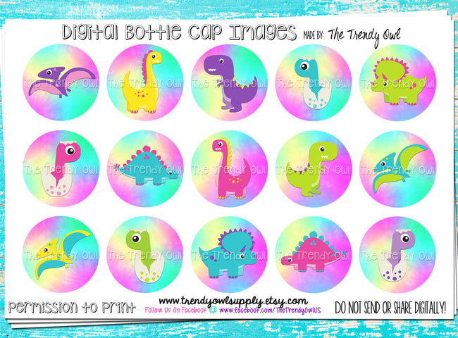 Bright Dinos  - 1" Bottle Cap Images - INSTANT DOWNLOAD