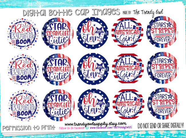 "Oh My Stars" 4th of July / Patriotic - 1" Bottle Cap Images - INSTANT DOWNLOAD