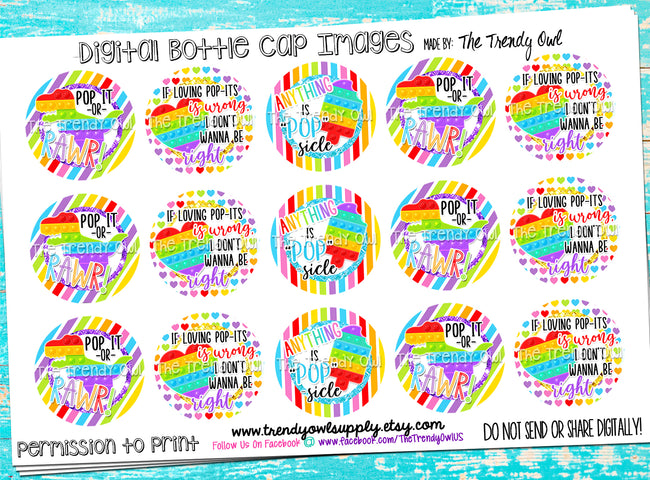 Rainbow Pop-Its (Fidget Toys)  - 1" Bottle Cap Images - INSTANT DOWNLOAD