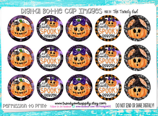 Finally Spooky Season!! Halloween Pumpkins/Jackolanterns - 1" Bottle Cap Images - INSTANT DOWNLOAD